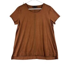 French Laundry Short Sleeve Blouse Top Women's Faux Suede Western Studded Boho